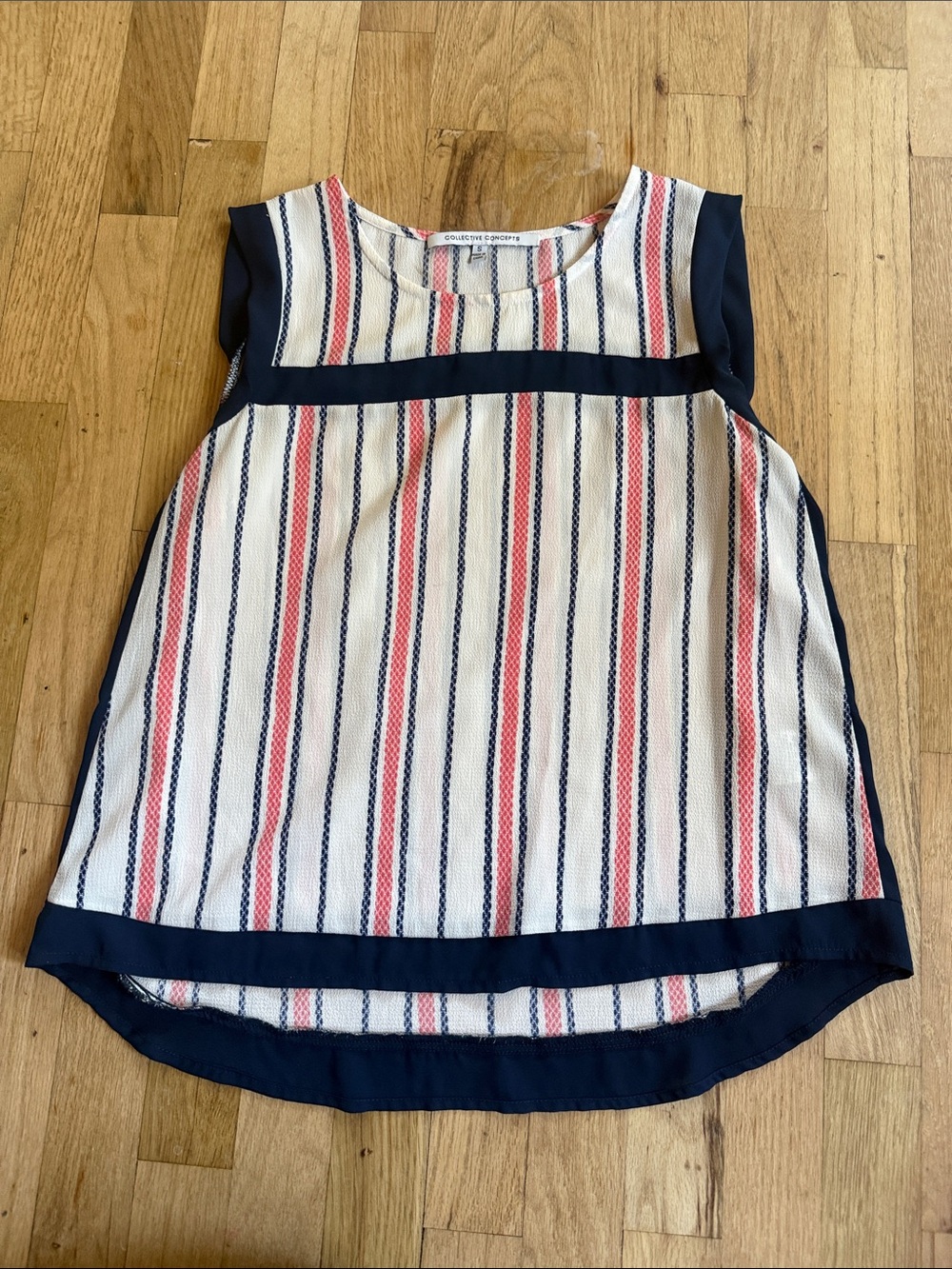 Collective Concepts Navy, White & Red Striped Sleeveless Blouse